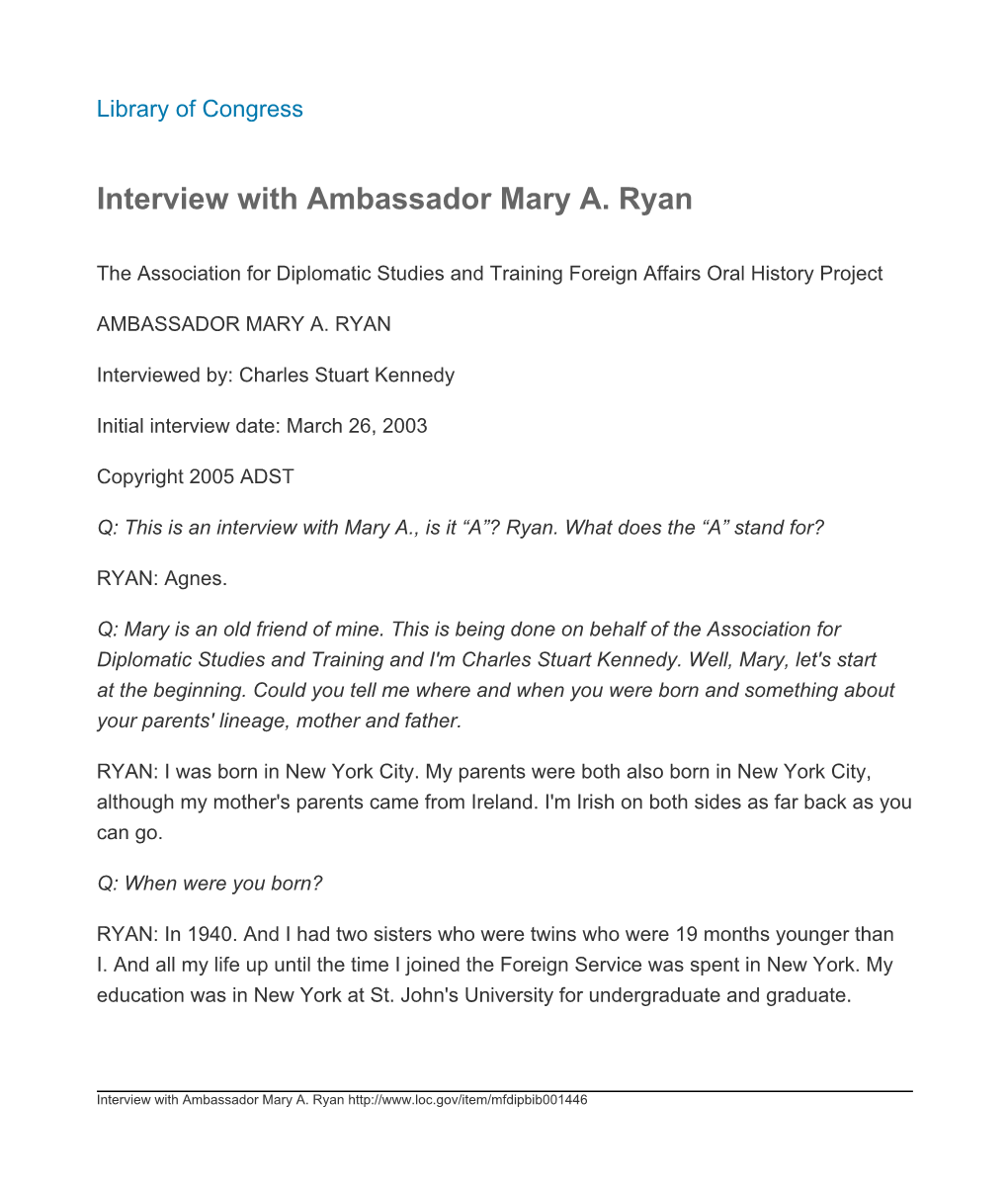 Interview with Ambassador Mary A. Ryan