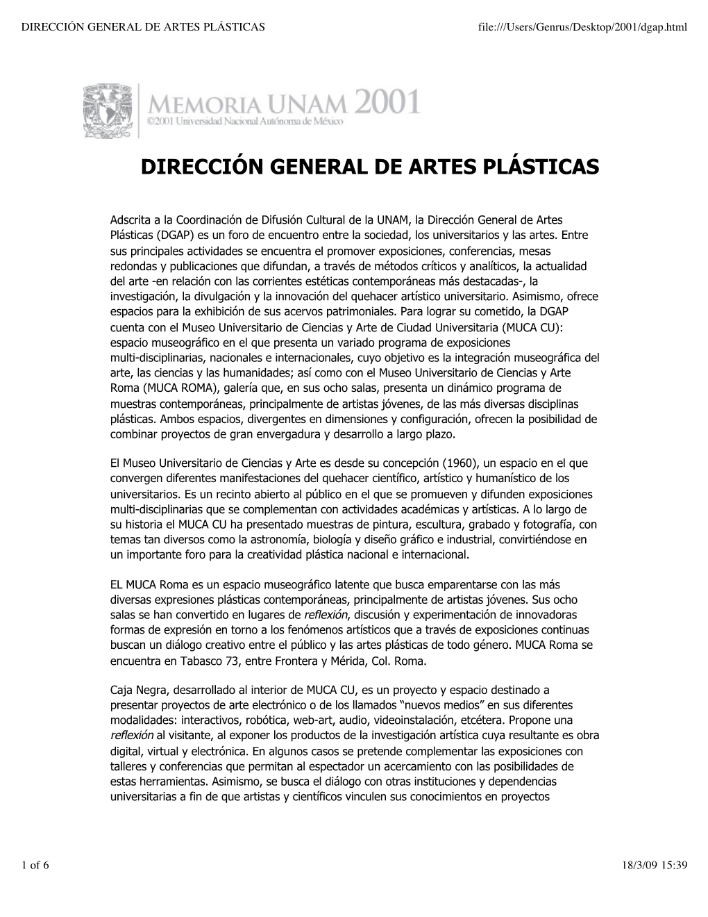 DIRECCIÓN GENERAL DE ARTES PLÁSTICAS File:///Users/Genrus/Desktop/2001/Dgap.Html