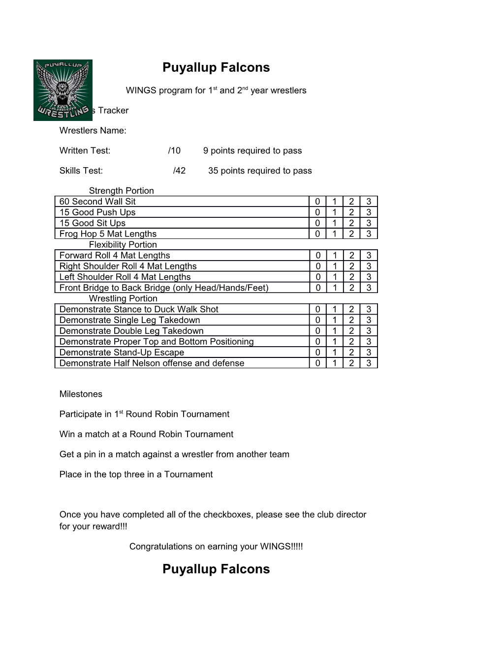 WINGS Program for 1St and 2Nd Year Wrestlers