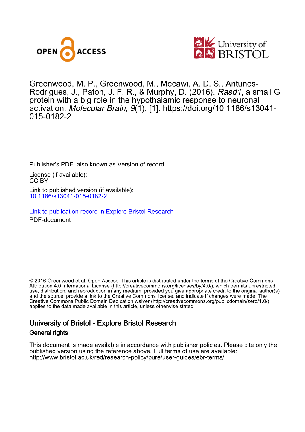 Rasd1, a Small G Protein with a Big Role in the Hypothalamic Response to Neuronal Activation