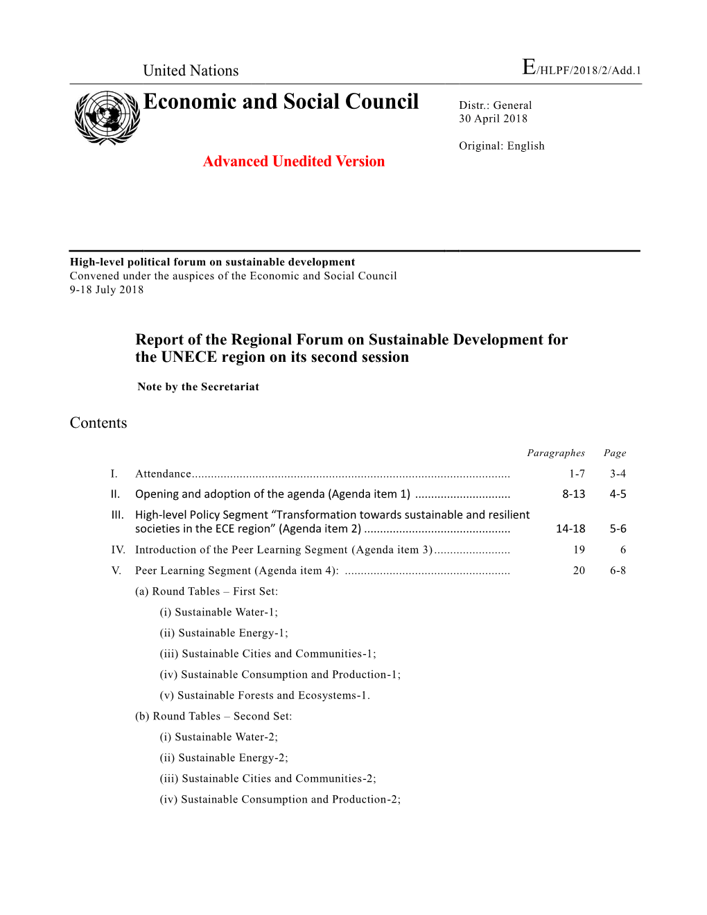 Economic and Social Council Distr.: General 30 April 2018