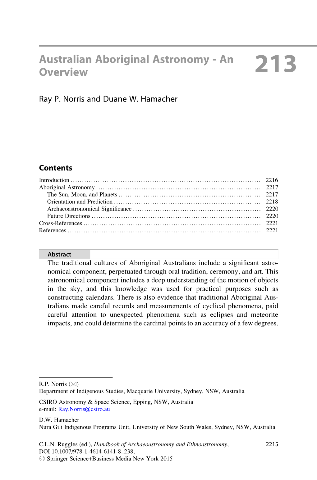 Australian Aboriginal Astronomy - an Overview 213