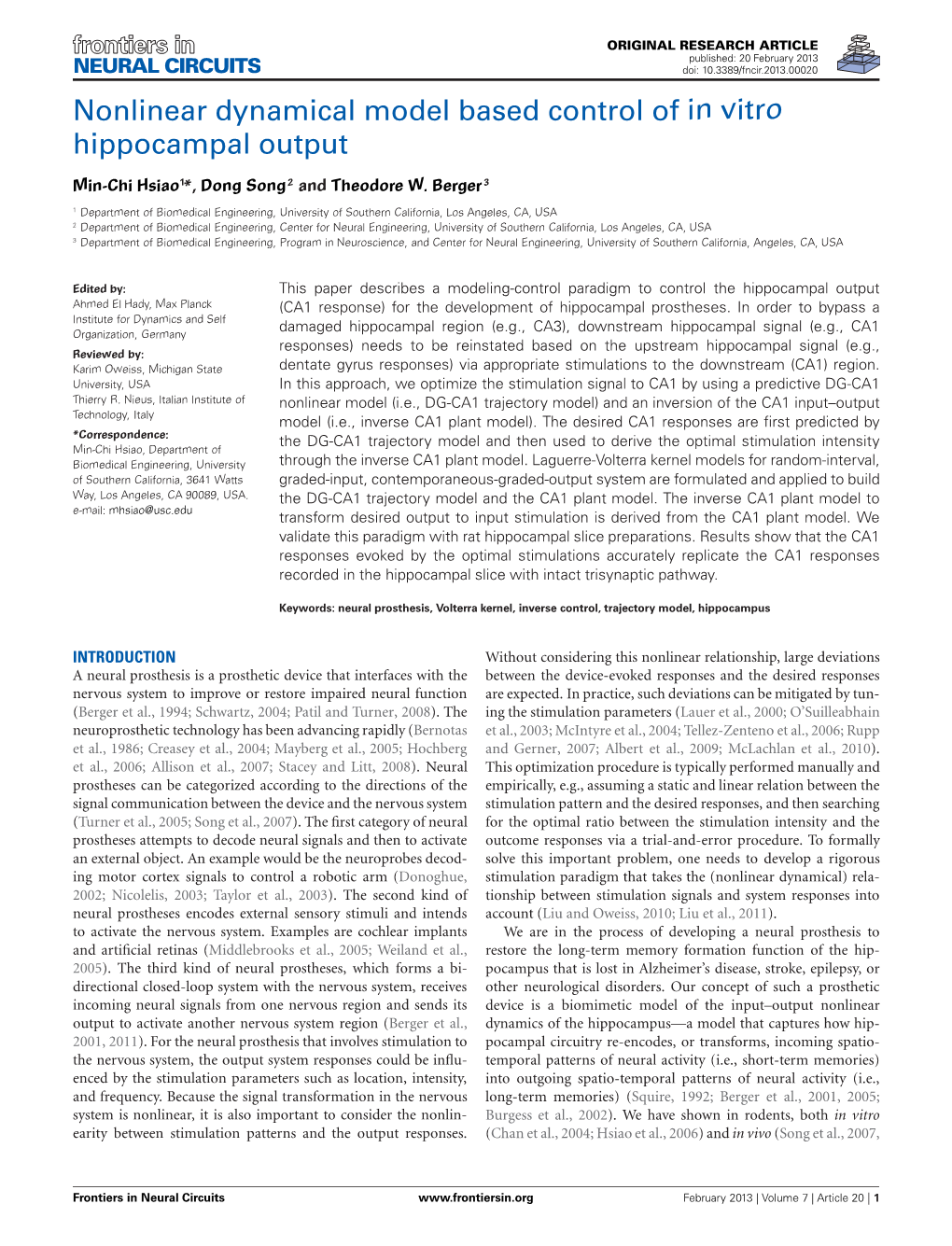 Nonlinear Dynamical Model Based Control of in Vitro Hippocampal Output