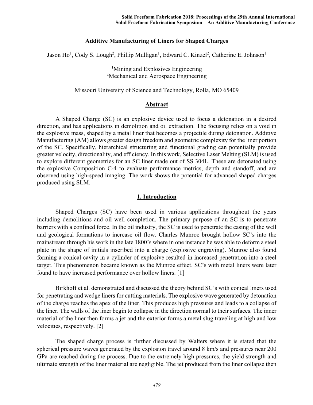 Additive Manufacturing of Liners for Shaped Charges