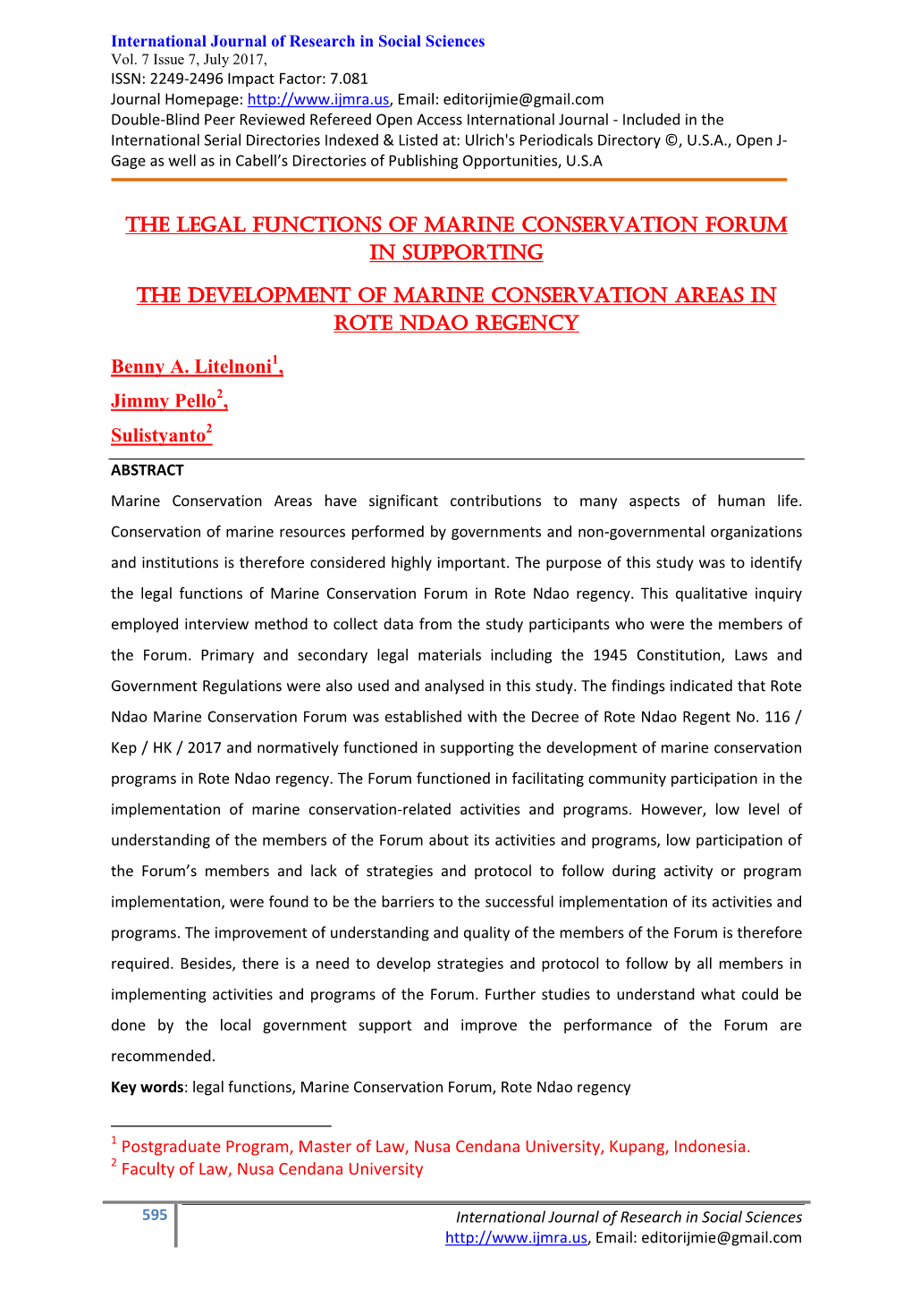 The Legal Functions of Marine Conservation Forum in Supporting