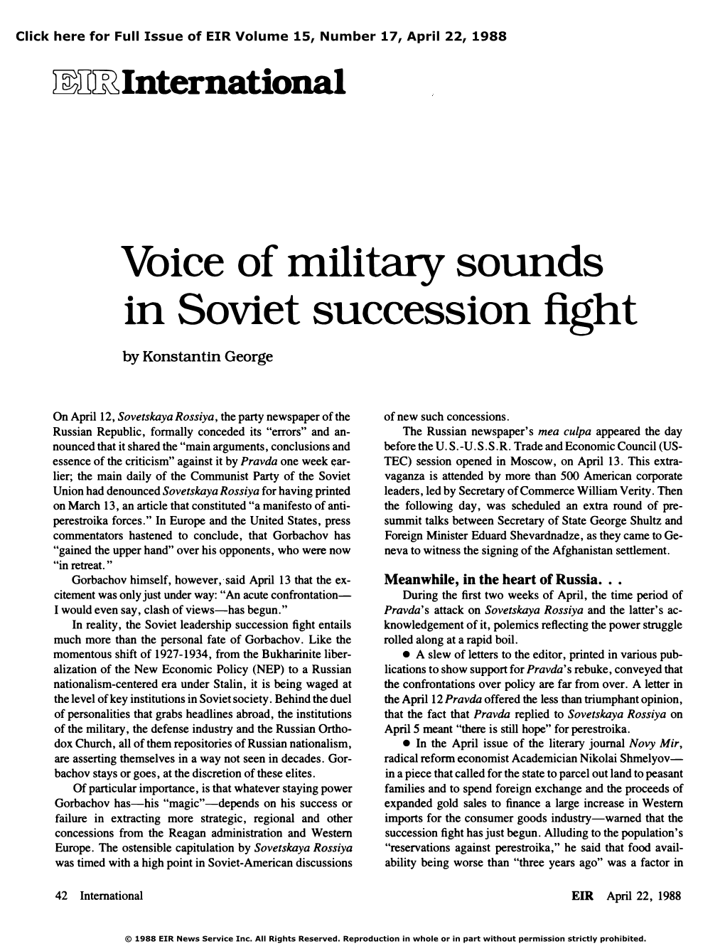 Voice of Military Sounds in Soviet Succession Fight