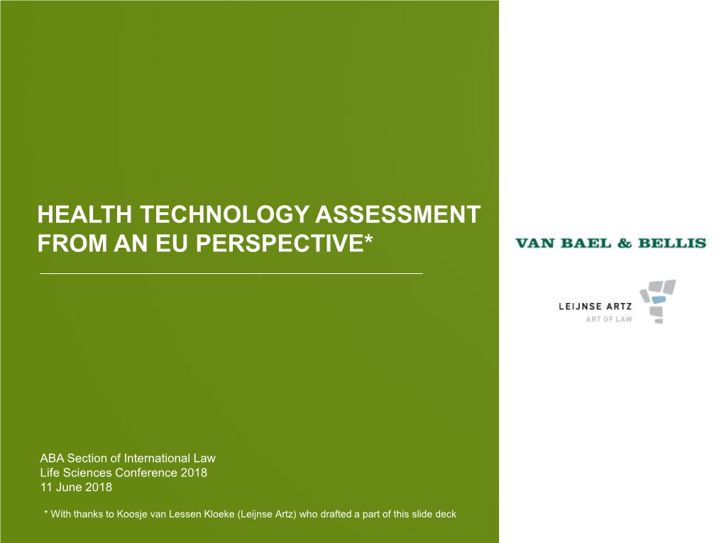 Health Technology Assessment from an Eu Perspective*