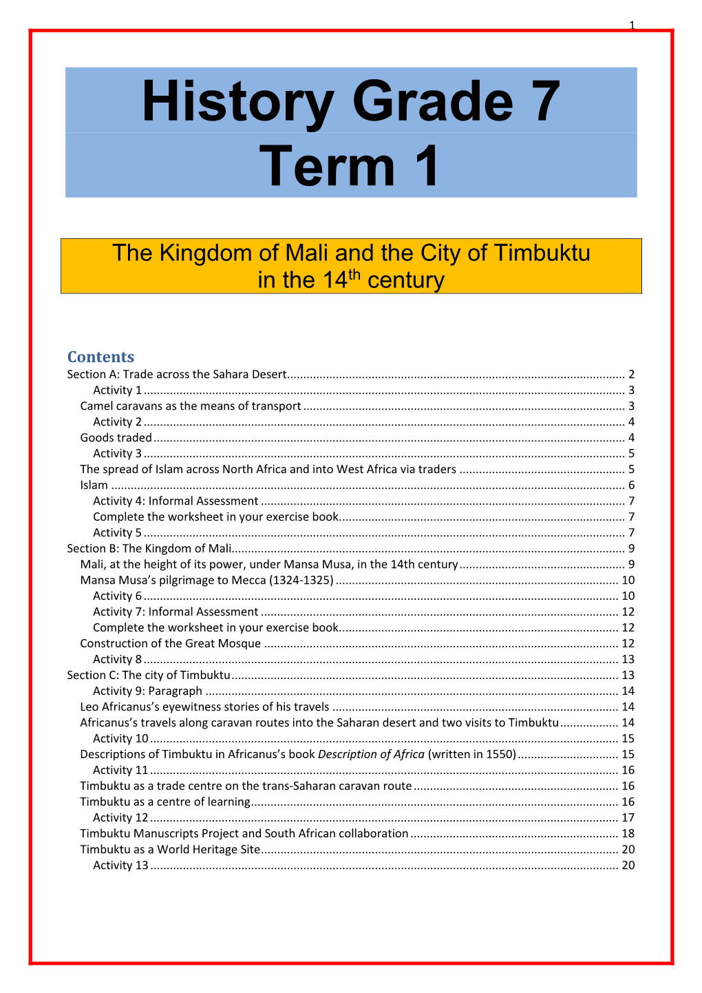 History Grade 7 Term 1