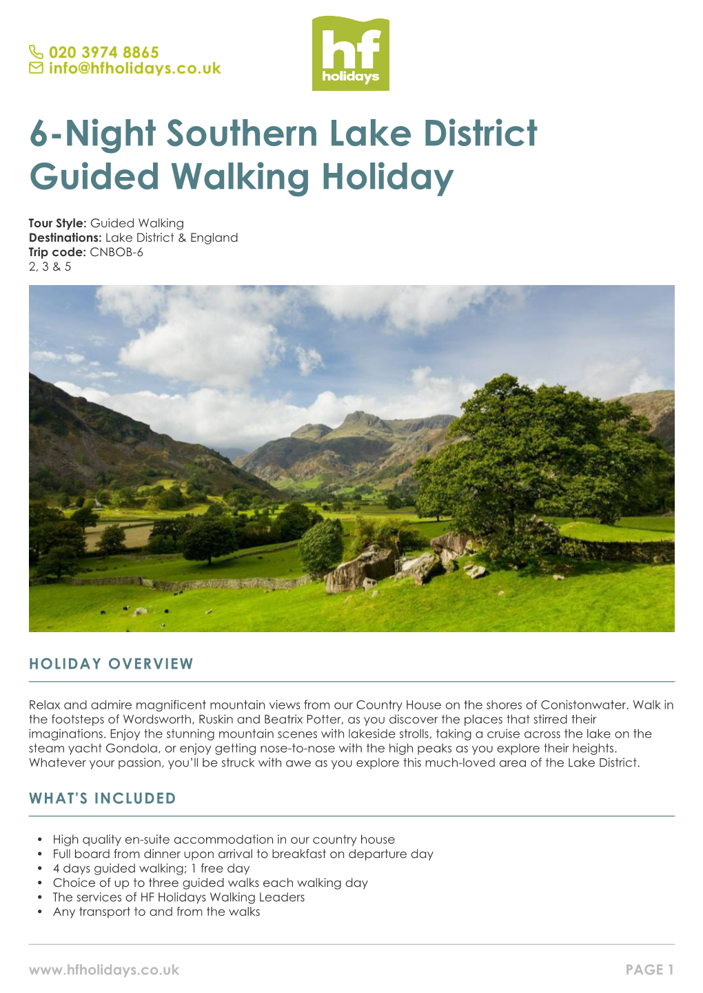 6-Night Southern Lake District Guided Walking Holiday