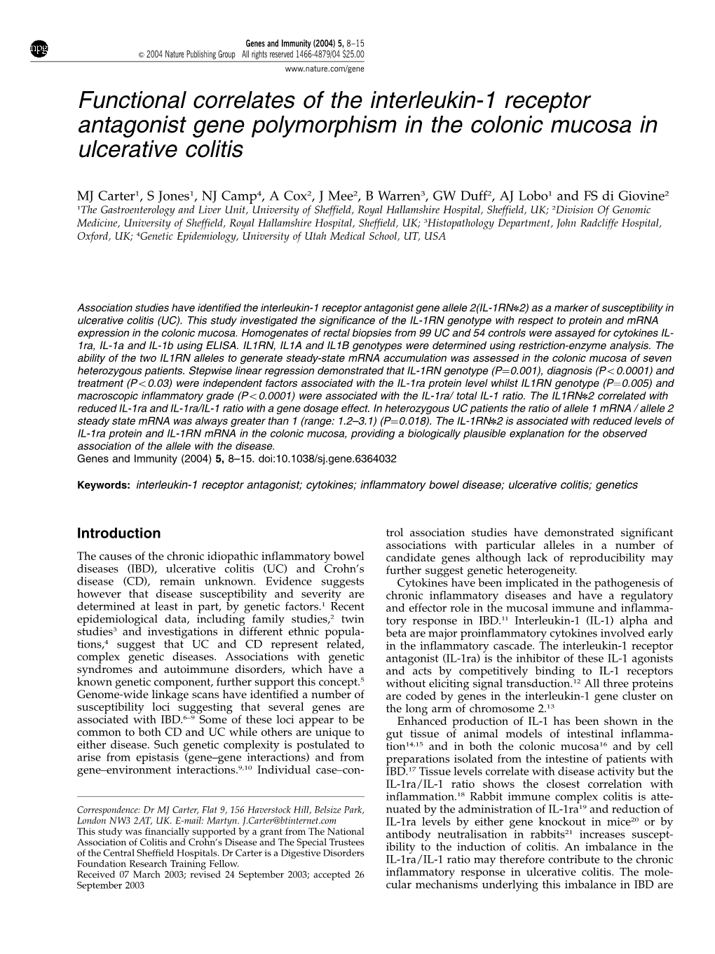 Functional Correlates of the Interleukin-1 Receptor Antagonist Gene Polymorphism in the Colonic Mucosa in Ulcerative Colitis