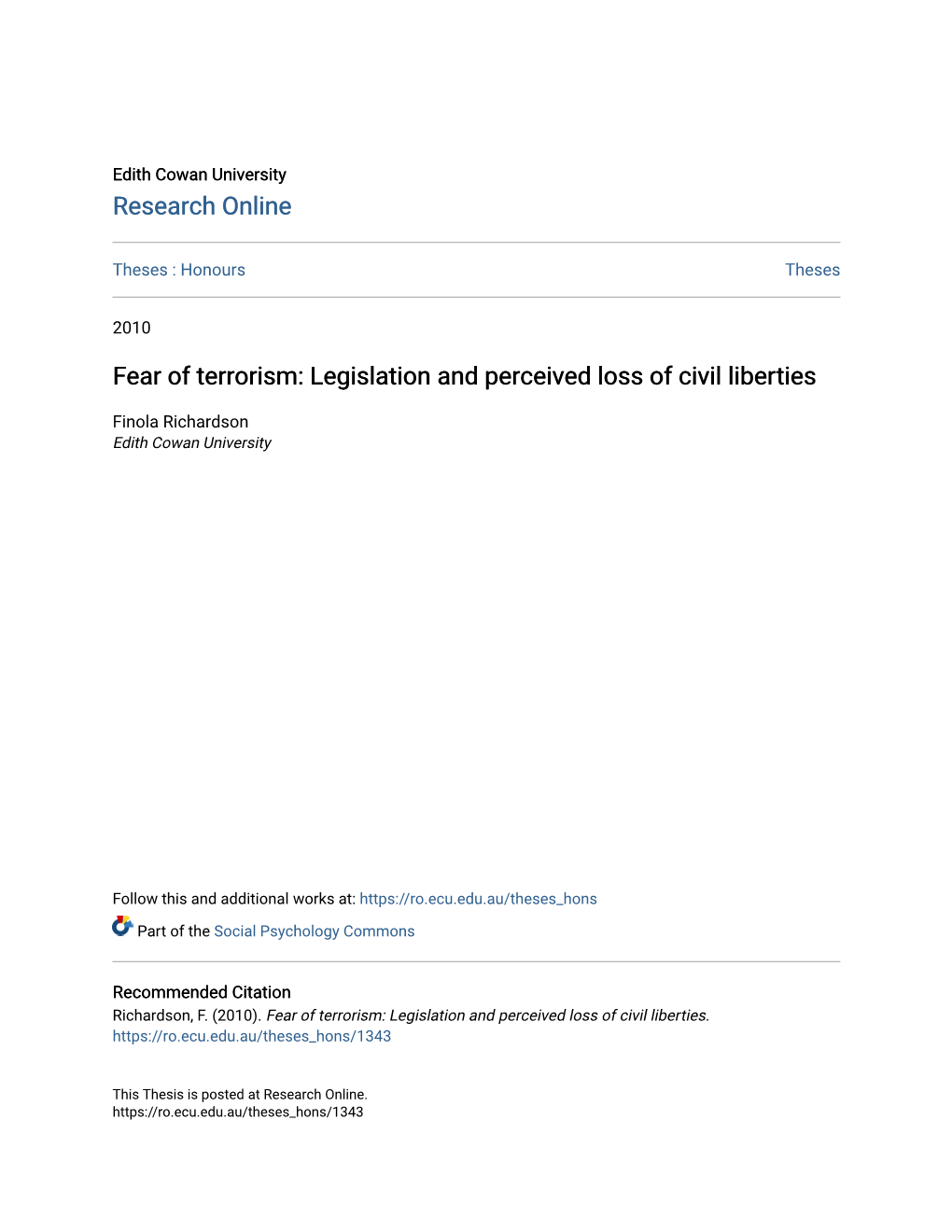 Fear of Terrorism: Legislation and Perceived Loss of Civil Liberties