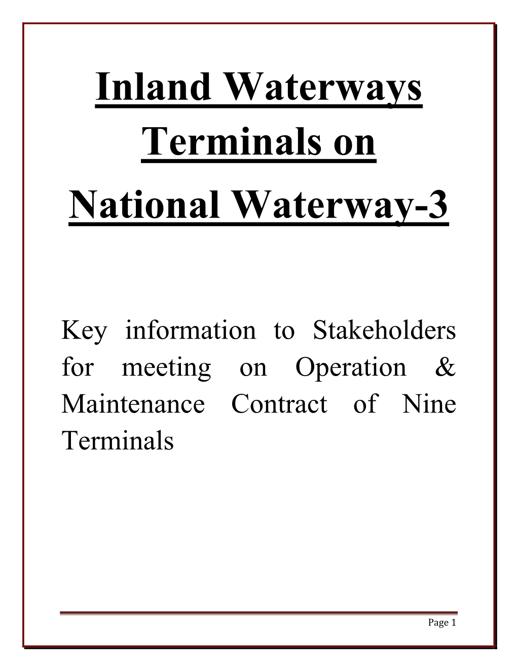 Inland Waterway Terminals on National Waterway 3- Key