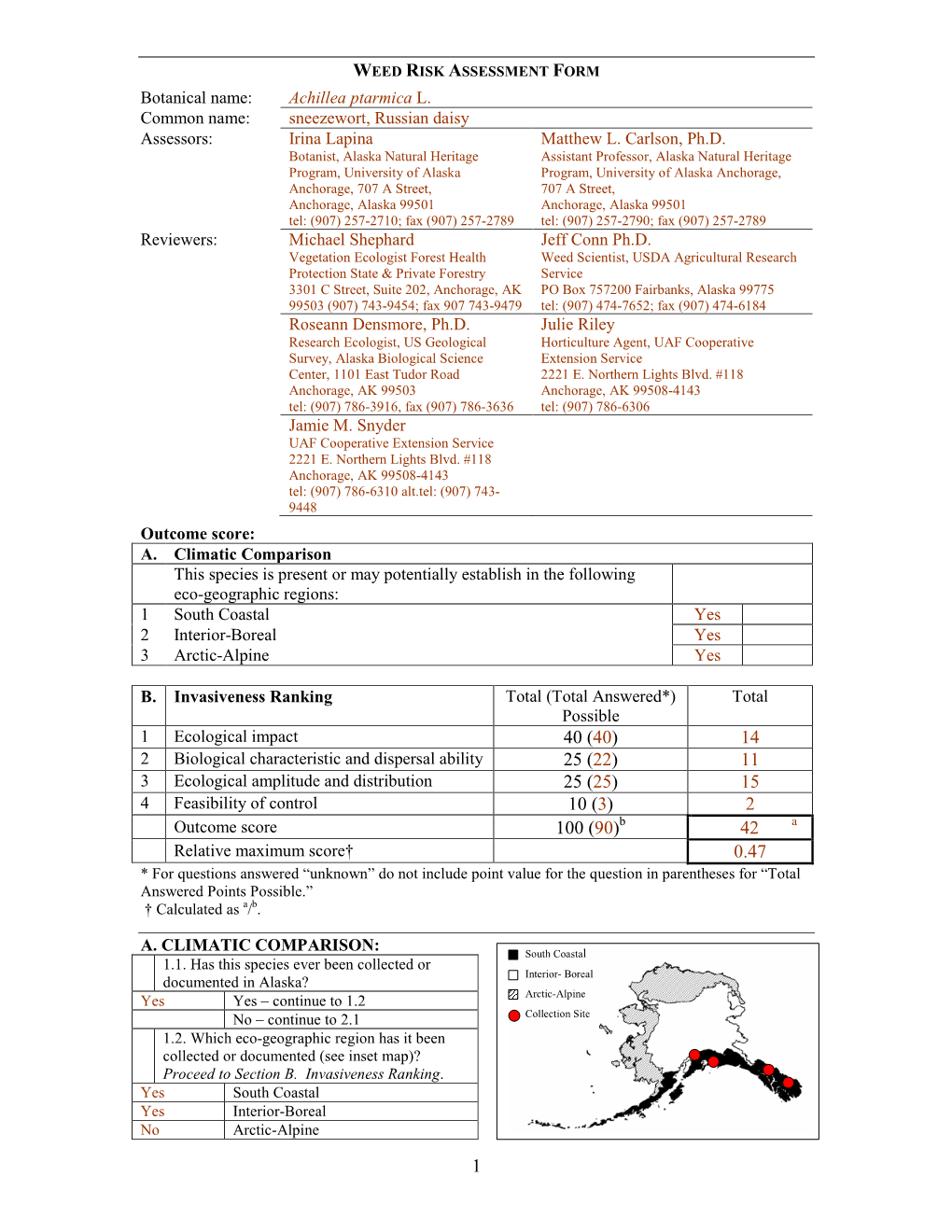 Plant Invasiveness Assessment System For