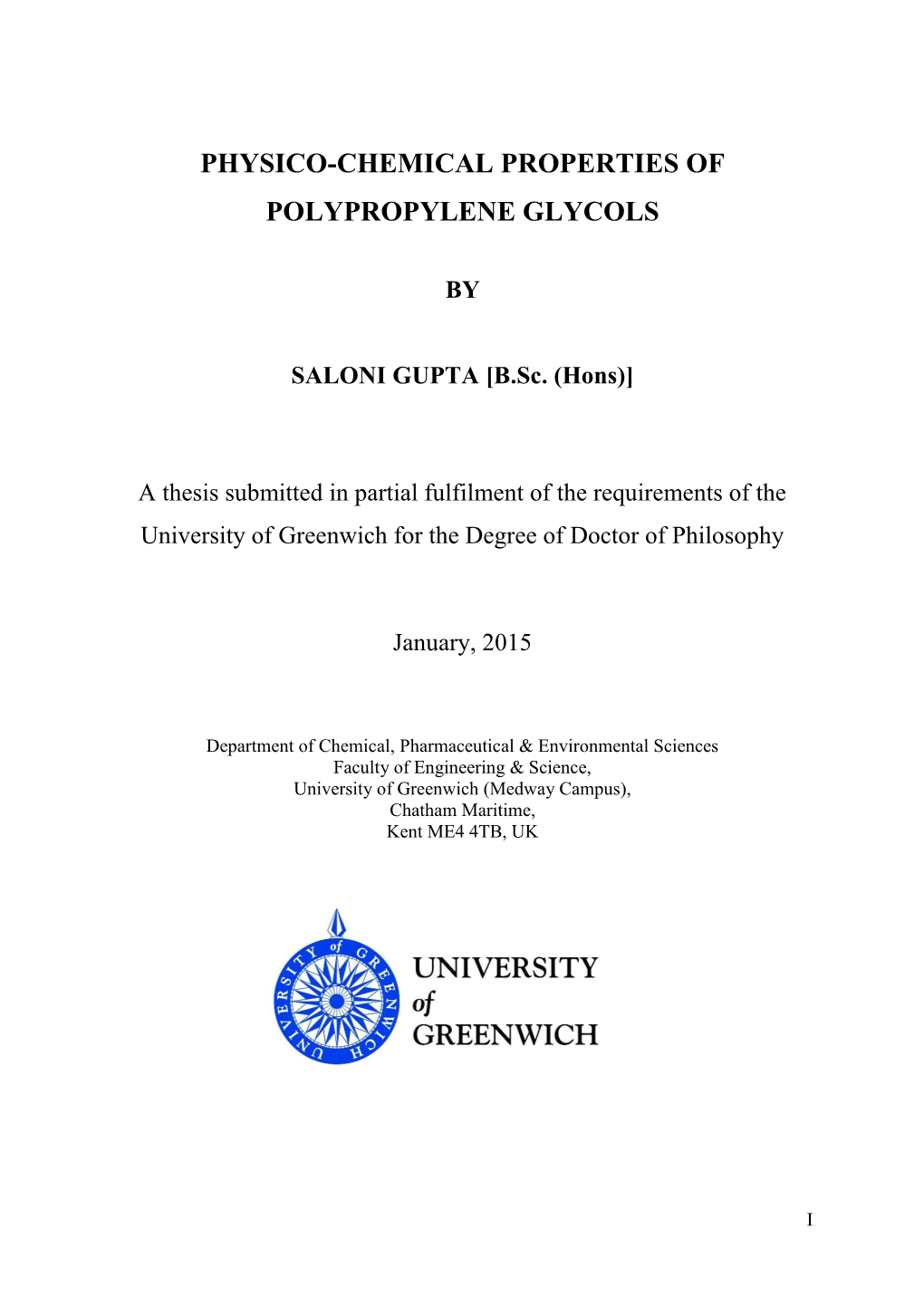 Physico-Chemical Properties of Polypropylene Glycols