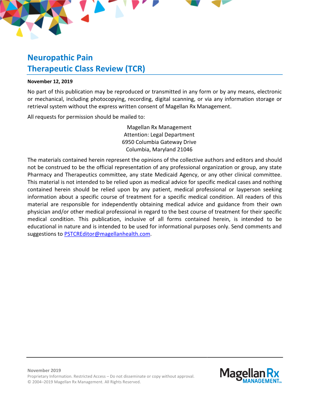 Neuropathic Pain Therapeutic Class Review