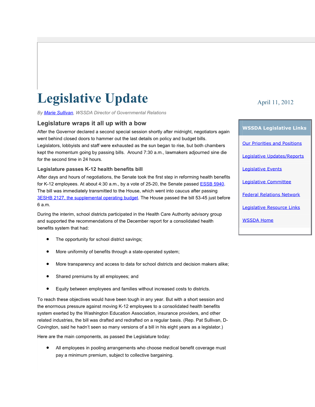 WSSDA Legislative Update