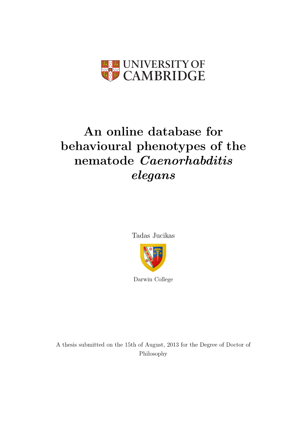 An Online Database for Behavioural Phenotypes of the Nematode Caenorhabditis Elegans