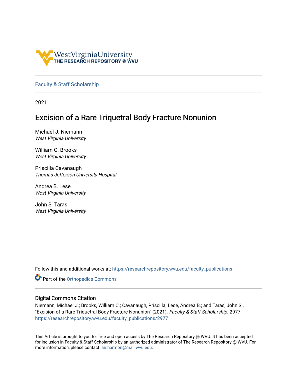 Excision of a Rare Triquetral Body Fracture Nonunion