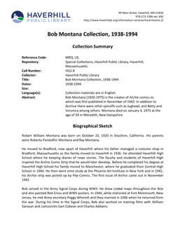 Bob Montana Collection, 1938-1994
