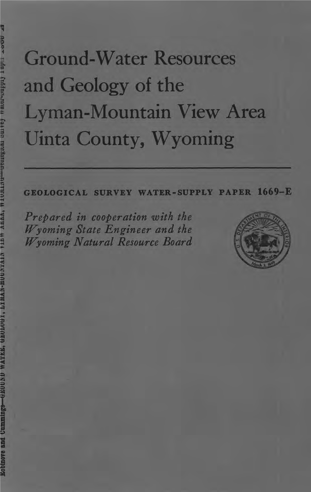 Ground-Water Resources and Geology of the Lyman-Mountain View Area Uinta County, Wyoming