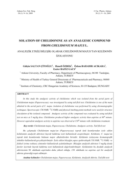 Solation of Chelidonine As an Analgesic Compound from Chelidonium Majus L