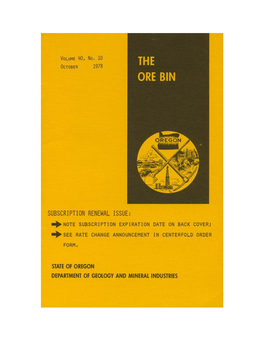 STATE of OREGON DEPARTMENT of Geology and Mineral INDUSTRIES the Ore Bin