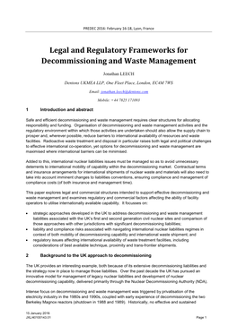 Legal and Regulatory Frameworks for Decommissioning and Waste Management