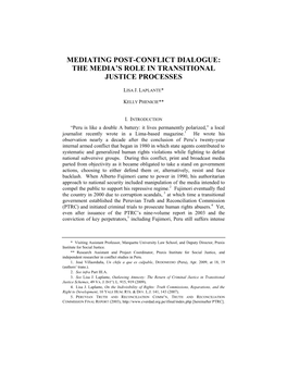 Mediating Post-Conflict Dialogue: the Media's Role in Transitional Justice