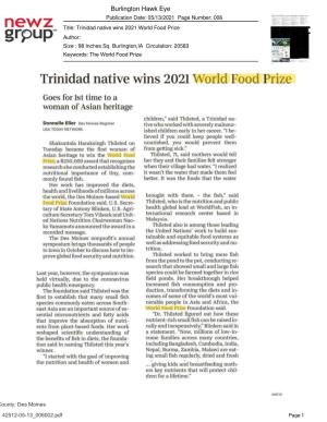 Trinidad Nativewins2021 World Food Prize