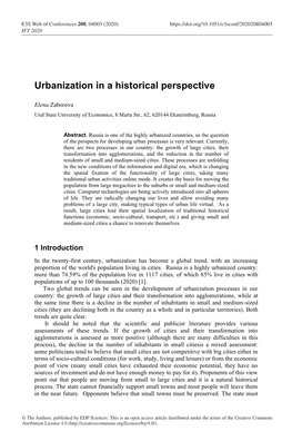 Urbanization in a Historical Perspective