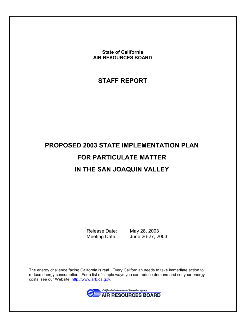 Proposed 2003 State Implementation Plan