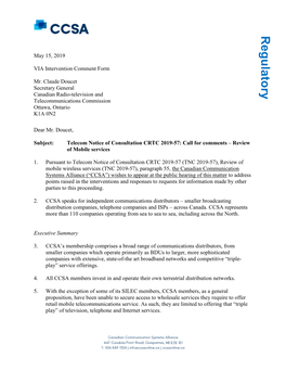 Telecom Notice of Consultation CRTC 2019-57: Call for Comments – Review of Mobile Services