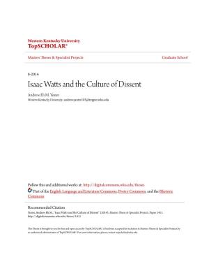 Isaac Watts and the Culture of Dissent Andrew Eli M