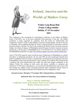 Ireland, America and the Worlds of Mathew Carey