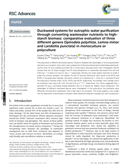 Duckweed Systems for Eutrophic Water Purification Through Converting