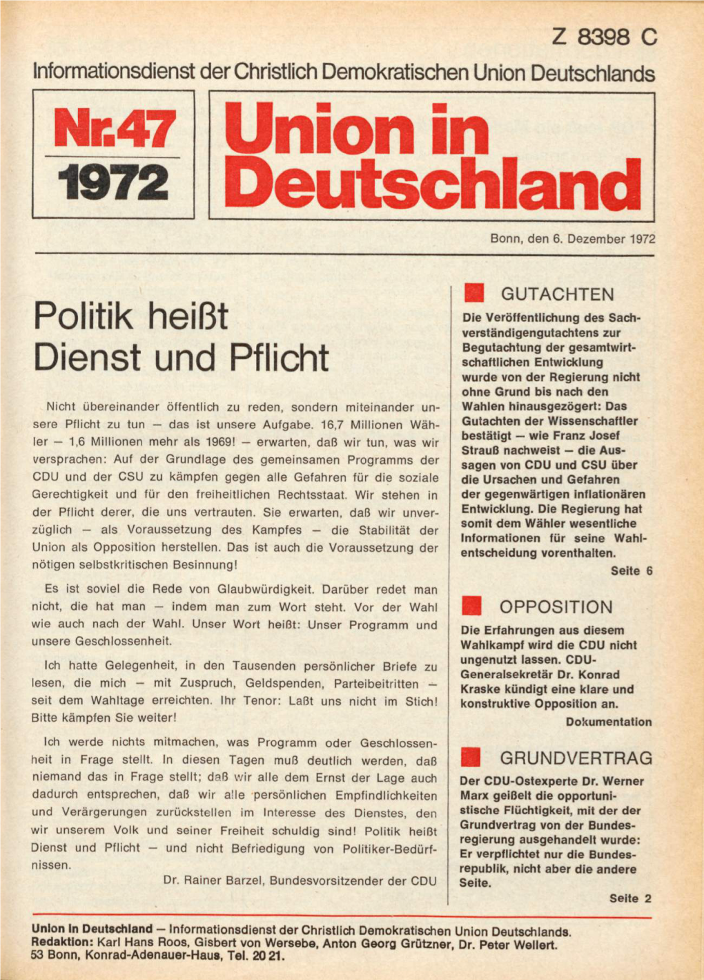 UID 1972 Nr. 47, Union in Deutschland