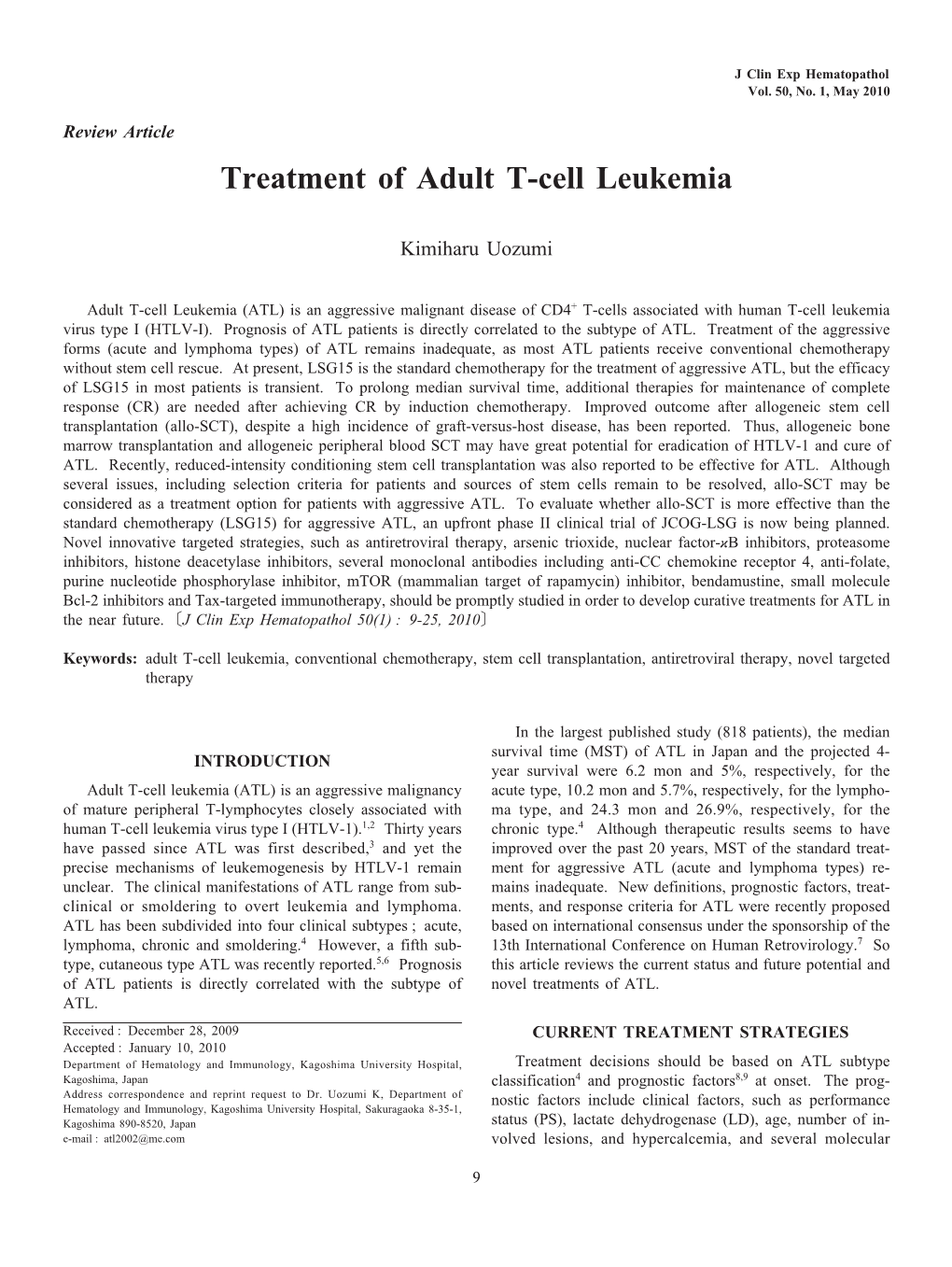 Treatment of Adult T-Cell Leukemia