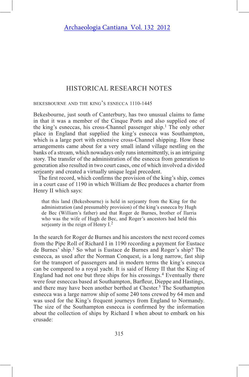 Historical Research Notes