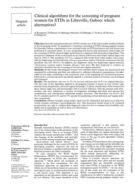 Clinical Algorithms for the Screening of Pregnant Sex Transm Infect: First Published As 10.1136/Sti.74.1.35 on 1 February 1998