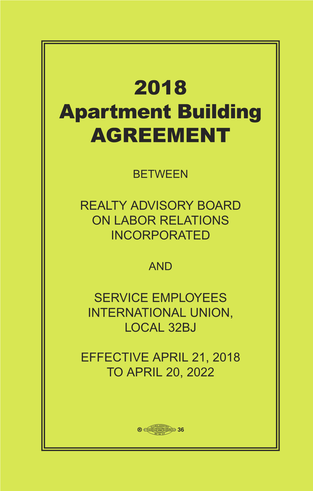 2018 Apartment Building AGREEMENT