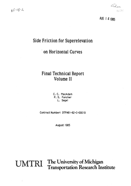 On Horizontal Curves Final Technical Report Volume I1