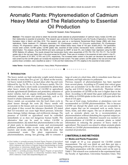 Aromatic Plants: Phytoremediation of Cadmium Heavy Metal and the Relationship to Essential Oil Production Yustina Sri Sulastri, Koko Tampubolon