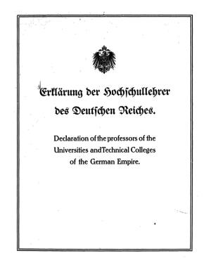 Declaralion of Fhe Professors of the Universities Andtechnical Colleges of the German Empire
