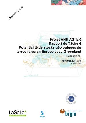 Projet ANR ASTER Rapport De Tâche 4 Potentialité De Stocks Géologiques De Terres Rares En Europe Et Au Groenland Rapport Final
