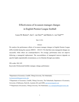 Effectiveness of In-Season Manager Changes in English Premier League Football
