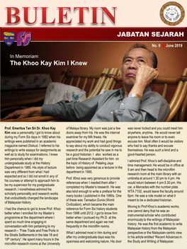 JABATAN SEJARAH the Khoo Kay Kim I Knew