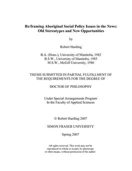 Relframing Aboriginal Social Policy Issues in the News: Old Stereotypes and New Opportunities