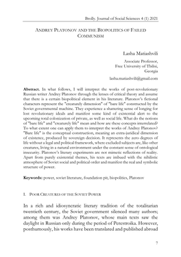 Lasha Matiashvili in a Rich and Idiosyncratic Literary Tradition of The
