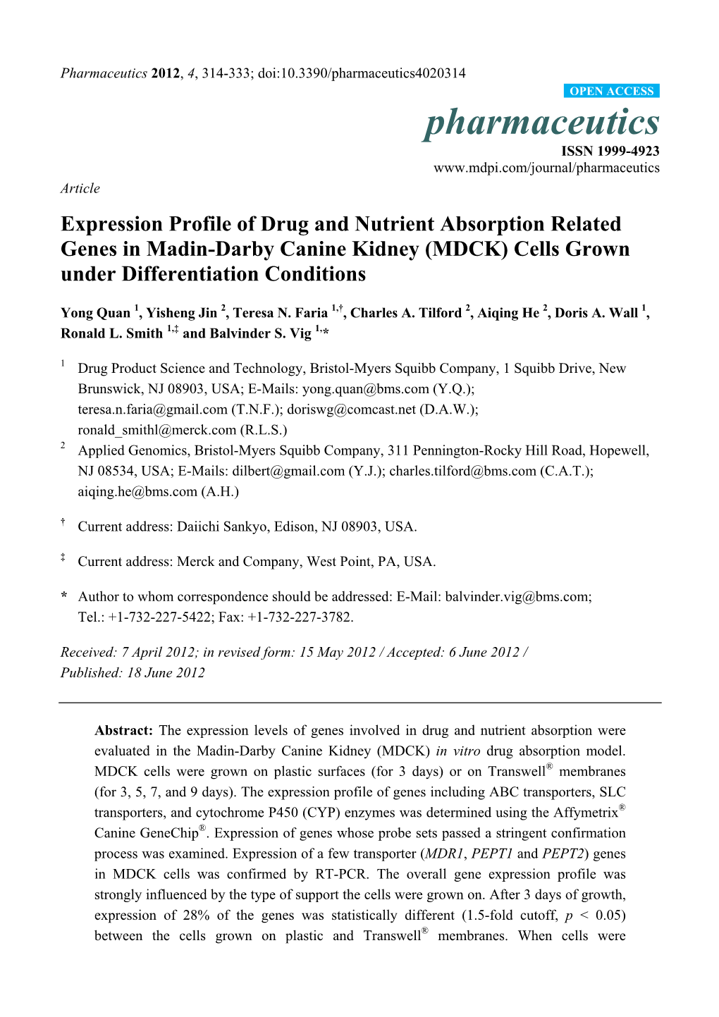 MDCK) Cells Grown Under Differentiation Conditions