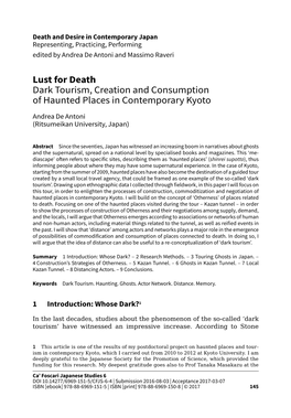 Lust for Death Dark Tourism, Creation and Consumption of Haunted Places in Contemporary Kyoto